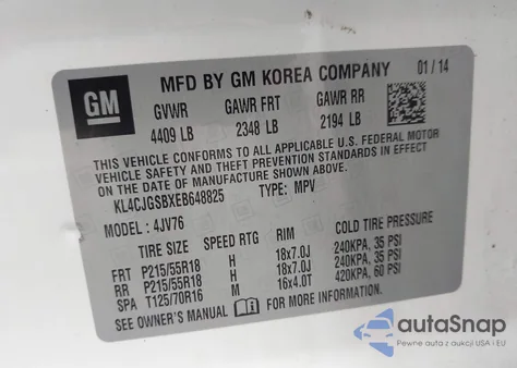 2014 Buick Encore Leather z USA, uszkodzony, nr VIN KL4CJGSBXEB648825